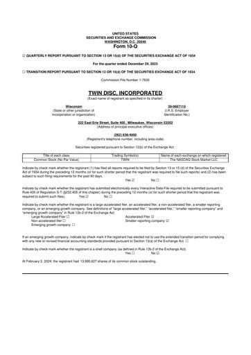 Thumbnail Twin Disc
 10-Q Quarterly Report FY 
