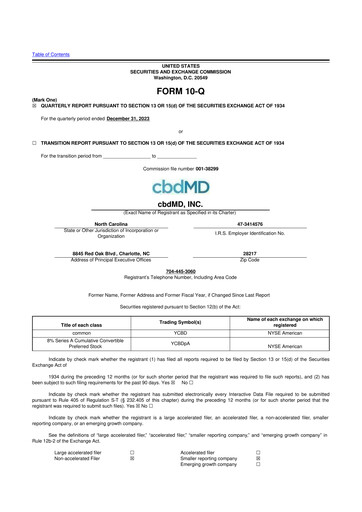Miniature cbdMD 10-Q Rapport trimestriel 2024 