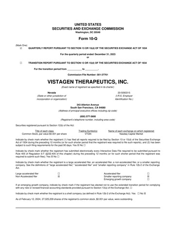Thumbnail VistaGen Therapeutics
 10-Q Quarterly Report FY2024 