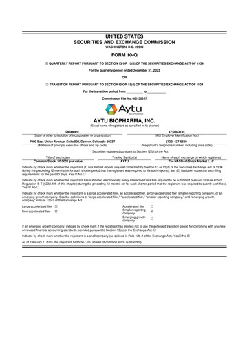 Thumbnail Aytu BioScience
 10-Q Quarterly Report FY2024 