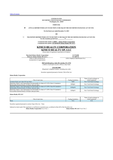 Thumbnail Kimco Realty
 10-K Annual Report 