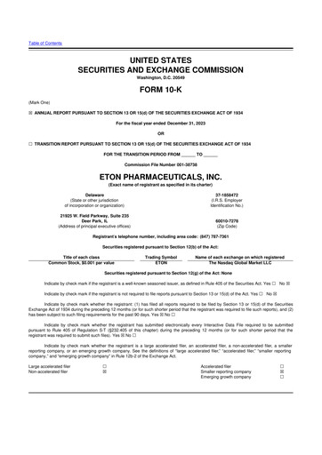 Miniature Eton Pharmaceuticals 10-K Rapport annuel 2023