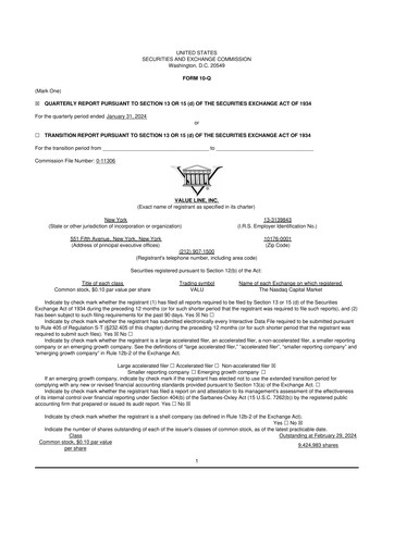 Thumbnail Value Line 10-Q Quarterly Report FY2024 