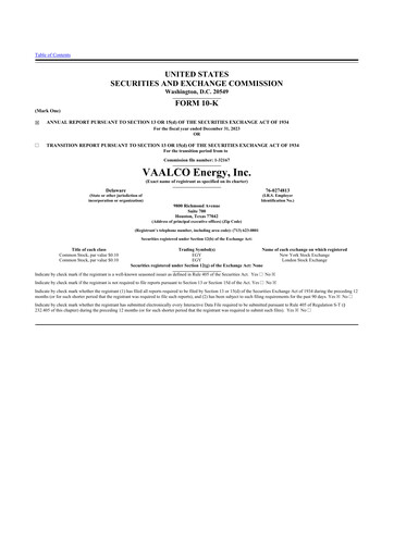 Thumbnail Vaalco Energy
 10-K Annual Report 2023