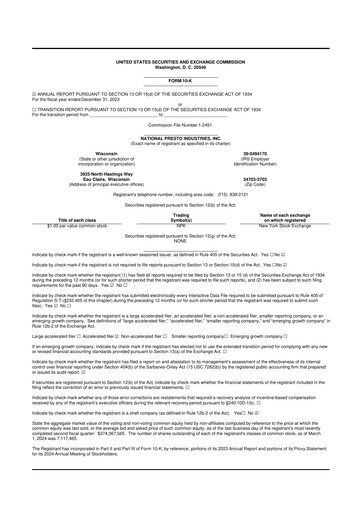 Vorschaubild National Presto Industries
 10-K Jahresbericht 2023