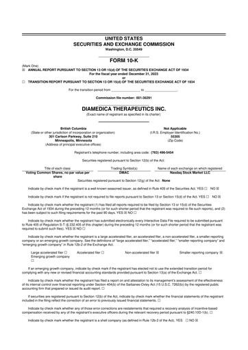 Thumbnail DiaMedica Therapeutics 10-K Annual Report 2023