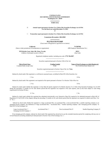 Thumbnail Plumas Bancorp 10-K Annual Report 2023