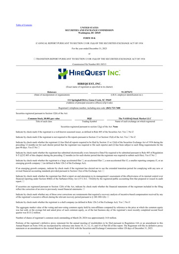 Miniature HireQuest 10-K Rapport annuel 2023