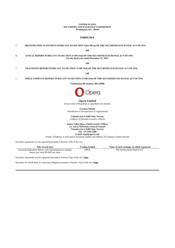 Thumbnail Opera 20-F Annual Report 2023