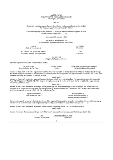 Thumbnail Escalade Sports 10-Q Quarterly Report FY 