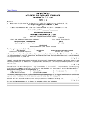 Thumbnail Union Pacific Corporation 10-Q Quarterly Report FY2024 