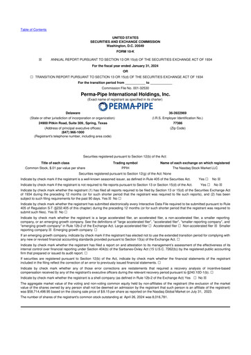 Thumbnail Perma-Pipe International 10-K Annual Report 