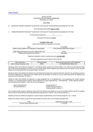 Thumbnail Olympic Steel
 10-Q Quarterly Report FY2024 