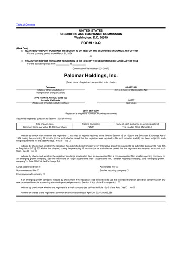 Thumbnail Palomar Holdings 10-Q Quarterly Report FY2024 