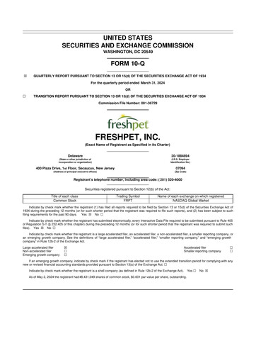 Thumbnail Freshpet 10-Q Quarterly Report FY2024 