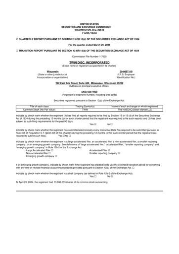 Thumbnail Twin Disc
 10-Q Quarterly Report FY 
