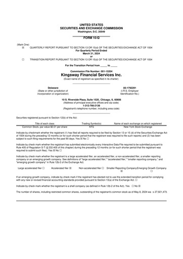 Vorschaubild Kingsway Financial Services 10-Q Quartalsbericht 2024 