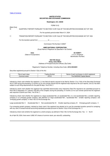Thumbnail Ames National Corp. 10-Q Quarterly Report FY 