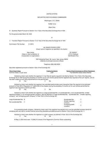 Thumbnail J&J Snack Foods
 10-Q Quarterly Report FY2024 