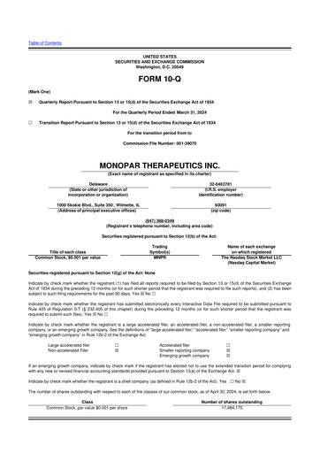 Thumbnail Monopar Therapeutics 10-Q Quarterly Report FY 