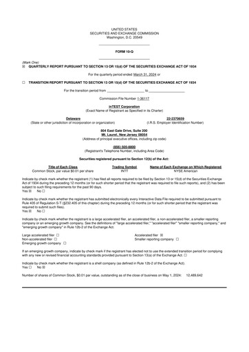 Vorschaubild inTEST Corporation 10-Q Quartalsbericht 2024 