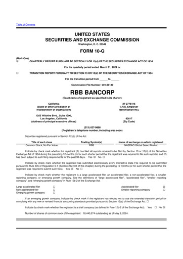 Thumbnail RBB Bancorp 10-Q Quarterly Report FY2024 