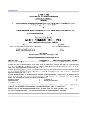 Miniature M-tron Industries 10-Q Rapport trimestriel 2024 