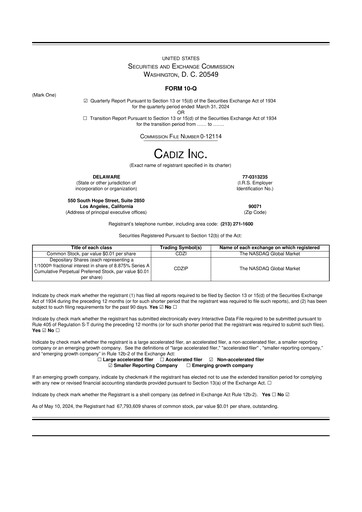 Thumbnail Cadiz Inc. 10-Q Quarterly Report FY2024 