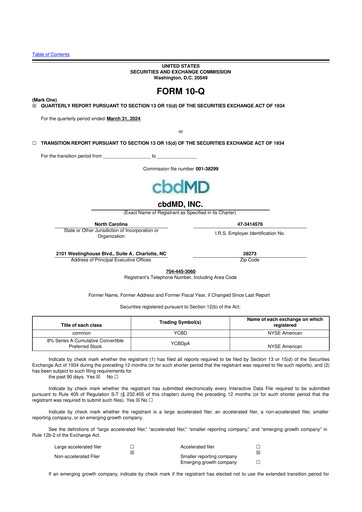 Miniature cbdMD 10-Q Rapport trimestriel 2024 