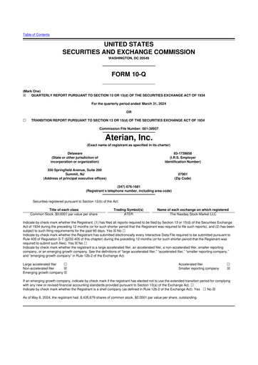 Miniature Aterian 10-Q Rapport trimestriel 2024 