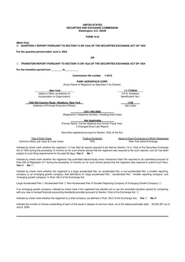 Miniature Park Aerospace 10-Q Rapport trimestriel 2024 