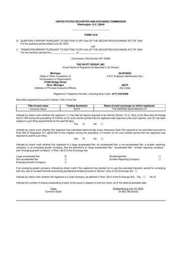 Thumbnail The Shyft Group 10-Q Quarterly Report FY2024 