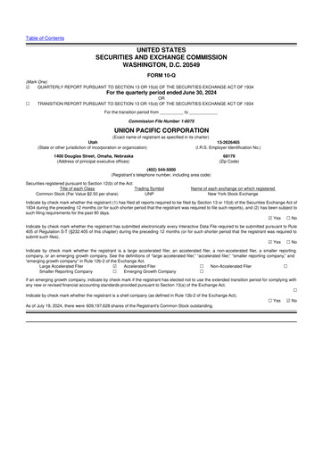 Thumbnail Union Pacific Corporation 10-Q Quarterly Report FY2024 