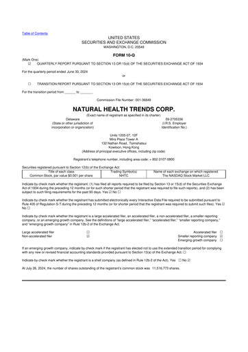 Thumbnail Natural Health Trends 10-Q Quarterly Report FY2024 