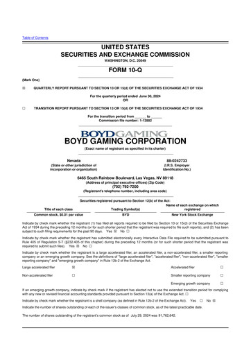 Miniature Boyd Gaming
 10-Q Rapport trimestriel 2024 
