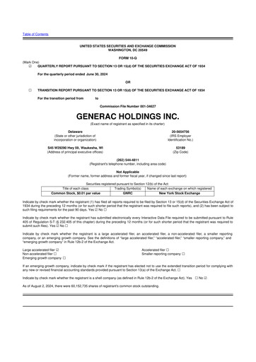 Vorschaubild Generac 10-Q Quartalsbericht 2024 