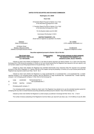 Thumbnail Marten Transport 10-Q Quarterly Report FY2024 