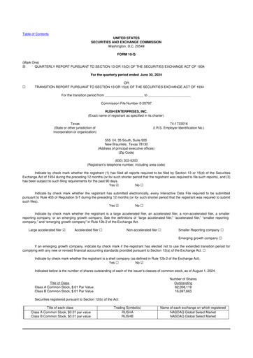 Thumbnail Rush Enterprises
 10-Q Quarterly Report FY2024 