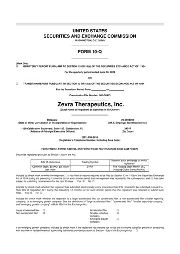 Thumbnail Zevra Therapeutics 10-Q Quarterly Report FY2024 