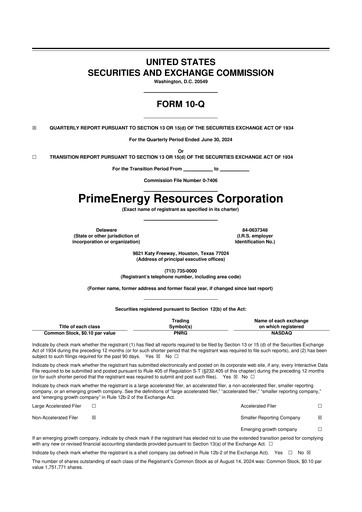 Thumbnail PrimeEnergy Resources 10-Q Quarterly Report FY2024 