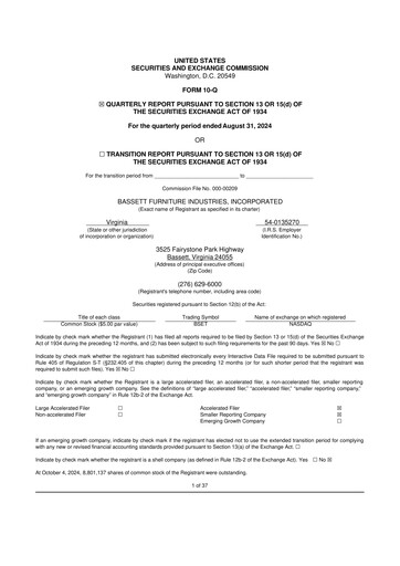 Thumbnail Bassett Furniture 10-Q Quarterly Report FY2024 