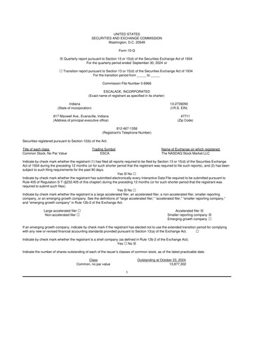 Thumbnail Escalade Sports 10-Q Quarterly Report FY 