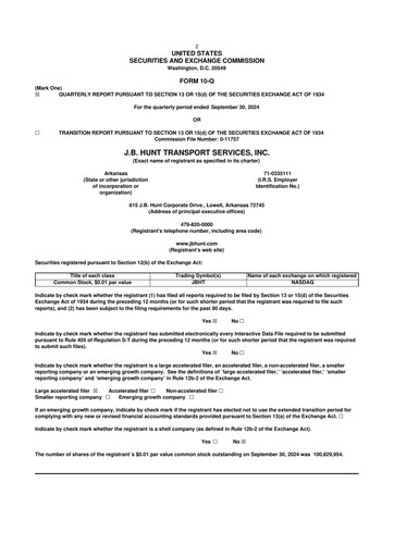 Thumbnail J. B. Hunt
 10-Q Quarterly Report FY2024 