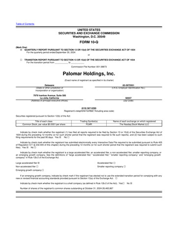 Thumbnail Palomar Holdings 10-Q Quarterly Report FY2024 