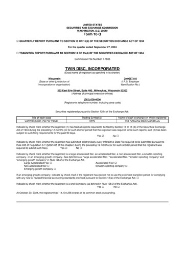 Thumbnail Twin Disc
 10-Q Quarterly Report FY 