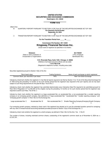 Vorschaubild Kingsway Financial Services 10-Q Quartalsbericht 2024 