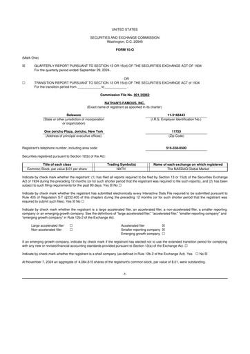 Miniature Nathan's Famous 10-Q Rapport trimestriel 2025 
