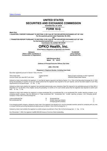 Miniature OPKO Health
 10-Q Rapport trimestriel 2024 