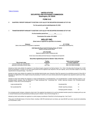 Vorschaubild Holley 10-Q Quartalsbericht 2024 