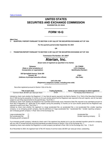 Miniature Aterian 10-Q Rapport trimestriel 2024 